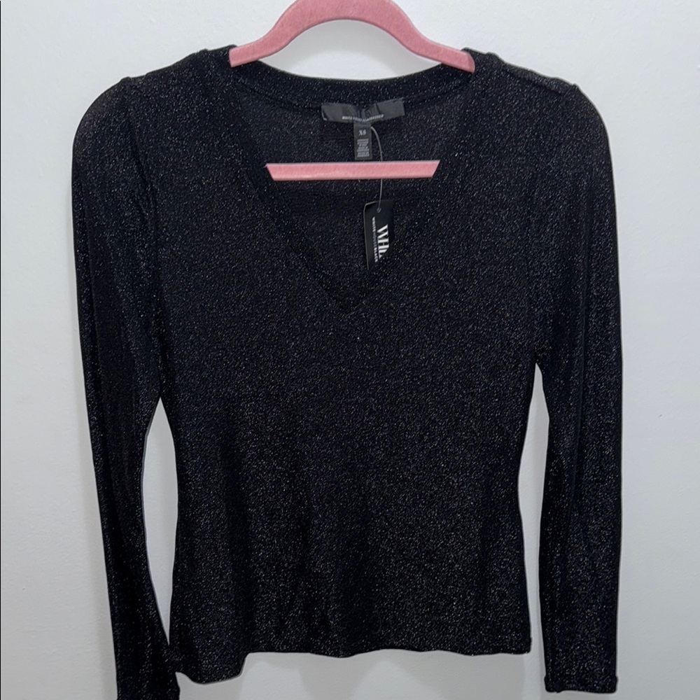 White House Black Market Black Fitted Sequin Blouse